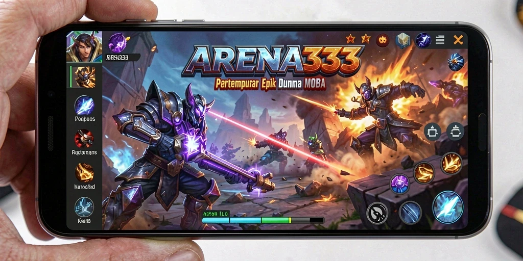 Screenshot ARENA333 menampilkan aksi pertempuran seru di arena MOBA.