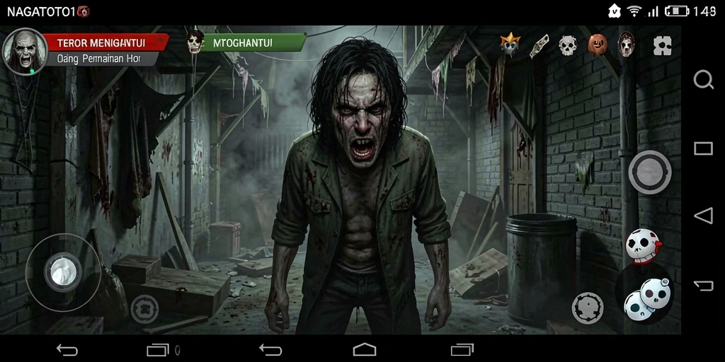 Screenshot gameplay NAGATOTO168 menampilkan suasana horor yang mencekam.