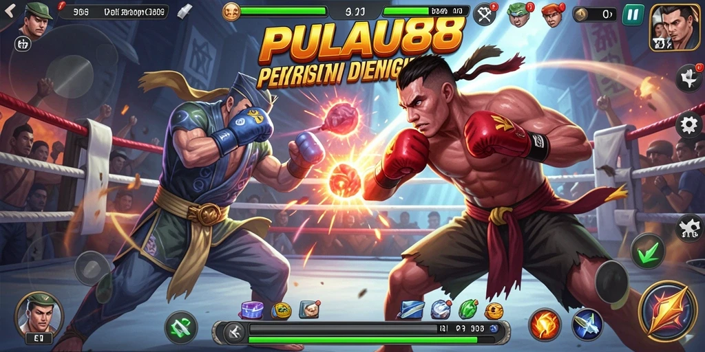 Screenshot PULAU88 menunjukkan aksi pertarungan yang mendebarkan dan karakter-karakter beragam.