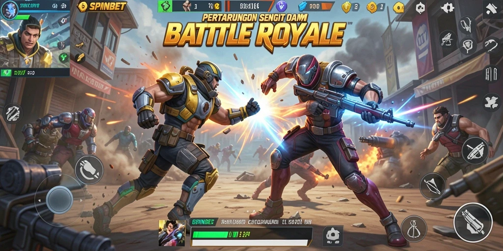 Tangkapan layar game SPINBET menunjukkan aksi seru dalam pertempuran Battle Royale.