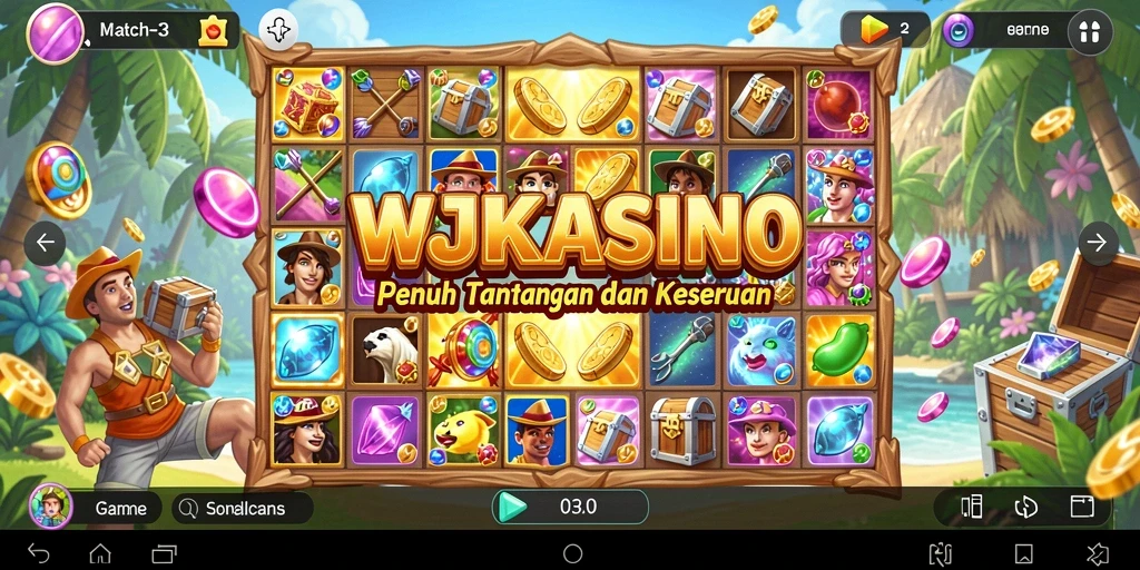 Tampilan gameplay seru WJKASINO saat mencocokkan batu permata.